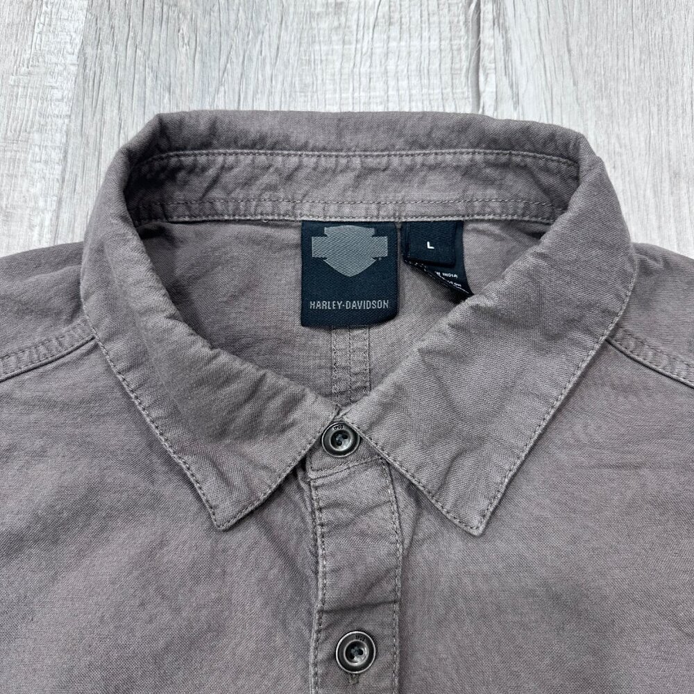 Harley Davidson Shirt Mens Large Short Sleeve Gray HDMC Button Down Biker - Picture 3 of 11